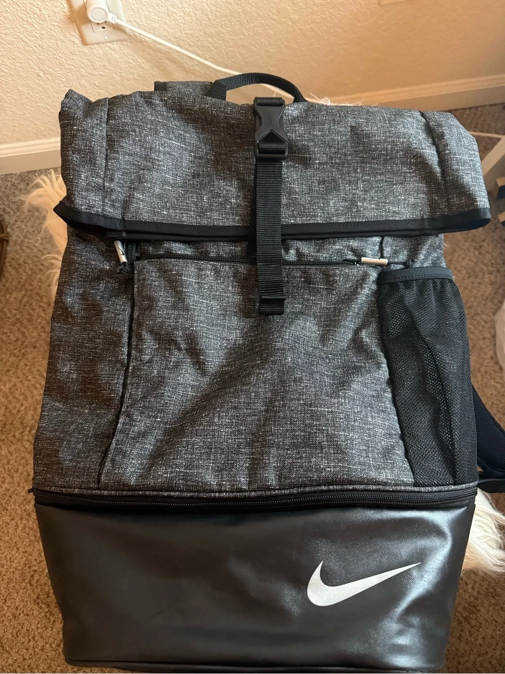 Nike Gray/Black Roll-Top Backpack with Shoe Compartment